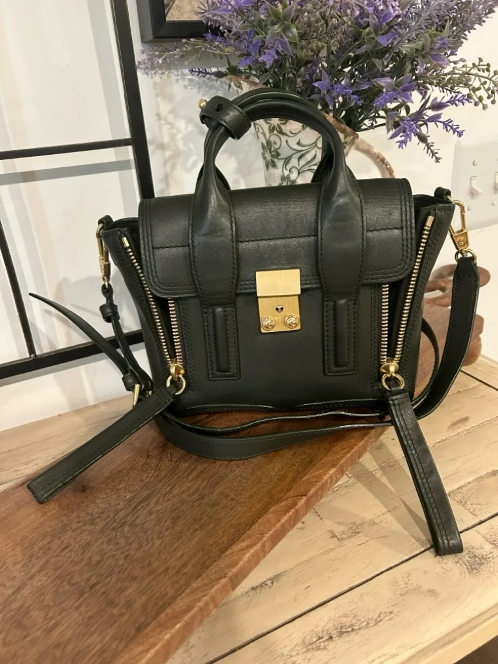 3.1 Phillip Lim Dark Green Leather Mini Satchel with Gold Hardware